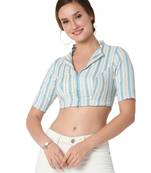 Salwar Studio Women's Sky Blue Cotton Printed Readymade Saree Blouse