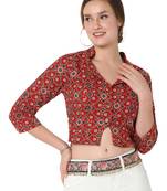 Salwar Studio Women's Maroon Cotton Printed Readymade Saree Blouse