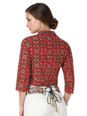 Salwar Studio Women's Maroon Cotton Printed Readymade Saree Blouse 2