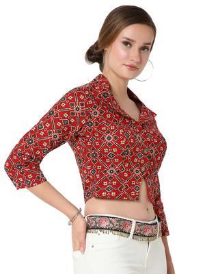 Salwar Studio Women's Maroon Cotton Printed Readymade Saree Blouse 4