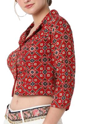 Salwar Studio Women's Maroon Cotton Printed Readymade Saree Blouse 5