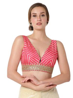 Pink Silk Leheriya Print Readymade Blouse 1