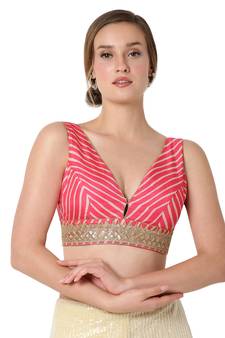 Pink Silk Leheriya Print Readymade Blouse