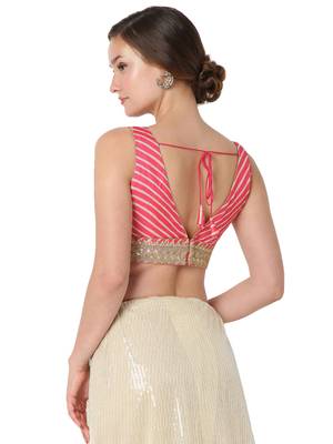 Pink Silk Leheriya Print Readymade Blouse 2
