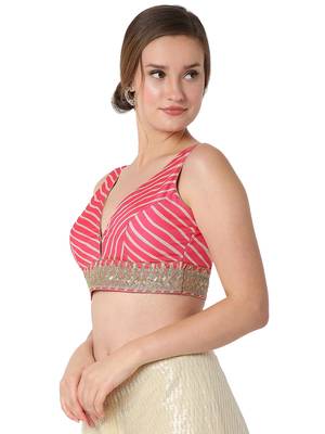 Pink Silk Leheriya Print Readymade Blouse 3