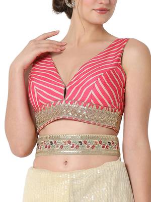 Pink Silk Leheriya Print Readymade Blouse 5