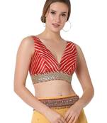 Salwar Studio Women's Red Silk Embroidered Readymade Saree Blouse