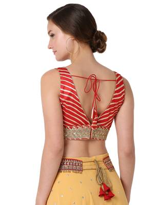 Salwar Studio Women's Red Silk Embroidered Readymade Saree Blouse 2