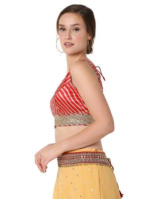 Salwar Studio Women's Red Silk Embroidered Readymade Saree Blouse 3