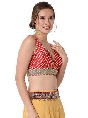 Salwar Studio Women's Red Silk Embroidered Readymade Saree Blouse 4