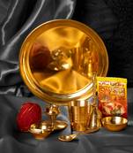 ROLIMOLI Pure Brass Navratri Pooja Thali Set of 7Pcs With Roli Tika and Moli Thread Free 