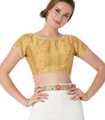 Salwar Studio Women's Yellow Polyester Printed Readymade Saree Blouse