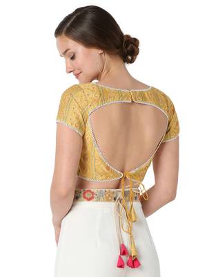 Salwar Studio Women's Yellow Polyester Printed Readymade Saree Blouse 2