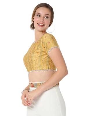 Salwar Studio Women's Yellow Polyester Printed Readymade Saree Blouse 3