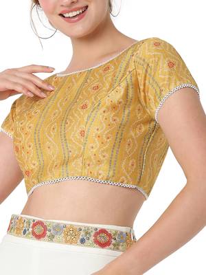 Salwar Studio Women's Yellow Polyester Printed Readymade Saree Blouse 5