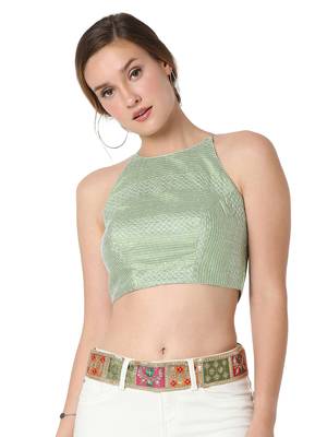 Salwar Studio Women's Pastel Green Dupion Silk Embroidered Readymade Saree Blouse 1