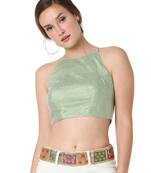 Salwar Studio Women's Pastel Green Dupion Silk Embroidered Readymade Saree Blouse