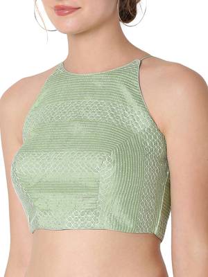 Salwar Studio Women's Pastel Green Dupion Silk Embroidered Readymade Saree Blouse 5