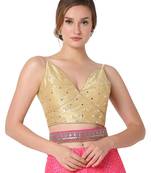 Salwar Studio Women's Gold Dupion Silk Embroidered Readymade Saree Blouse