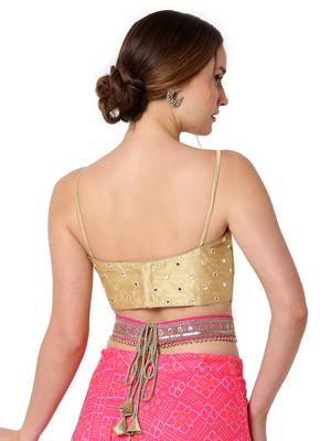 Salwar Studio Women's Gold Dupion Silk Embroidered Readymade Saree Blouse 2