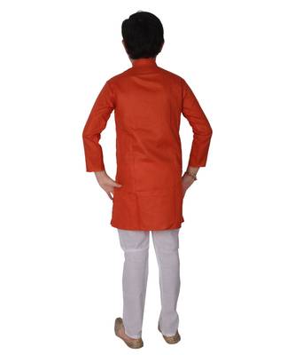 Orange Self Design Cotton Boys Kurta Pajama Set 2