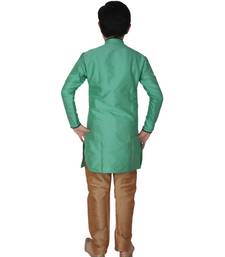 Green Self Design Silk Boys Kurta Pajama Set