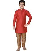 Maroon Self Design Silk Boys Kurta Pajama Set