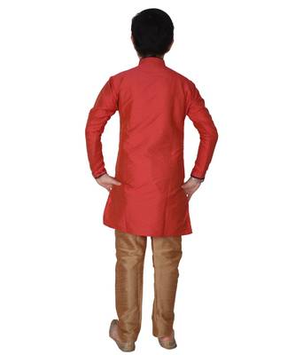 Maroon Self Design Silk Boys Kurta Pajama Set 4