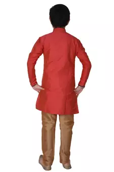 Maroon Self Design Silk Boys Kurta Pajama Set