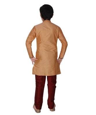 Orange Self Design Silk Boys Kurta Pajama Set 2