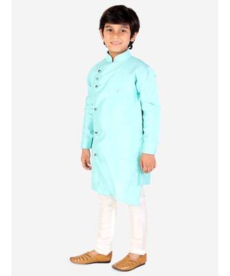 Firozi Solid Silk Boys Kurta Pajama Set 3