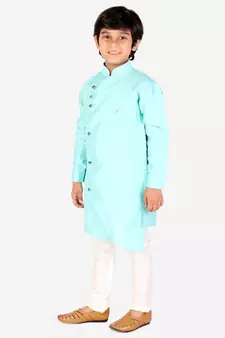 Firozi Solid Silk Boys Kurta Pajama Set