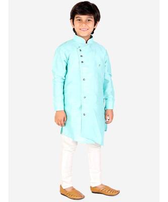 Firozi Solid Silk Boys Kurta Pajama Set 4