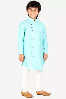 Firozi Solid Silk Boys Kurta Pajama Set