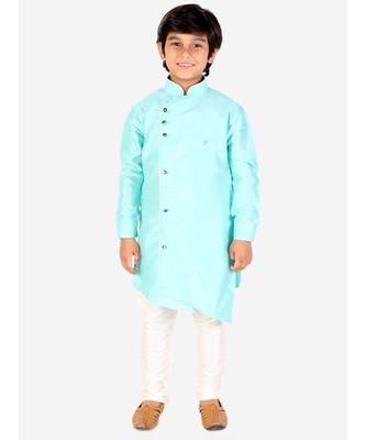 Firozi Solid Silk Boys Kurta Pajama Set 1