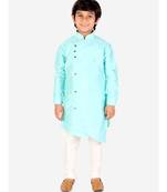 Firozi Solid Silk Boys Kurta Pajama Set