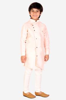 Orange Solid Silk Boys Kurta Pajama Set