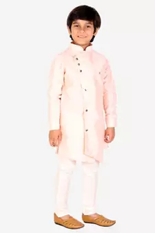 Orange Solid Silk Boys Kurta Pajama Set