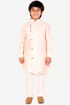 Orange Solid Silk Boys Kurta Pajama Set