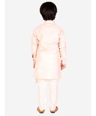Orange Solid Silk Boys Kurta Pajama Set 3