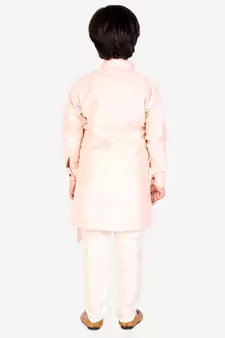 Orange Solid Silk Boys Kurta Pajama Set