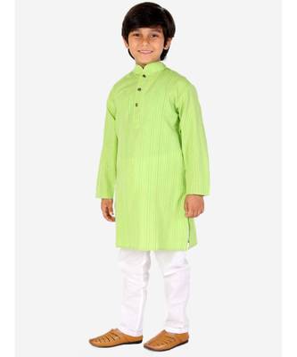 Green Strip Cotton Boys Kurta Pajama Set 1