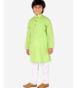 Green Strip Cotton Boys Kurta Pajama Set