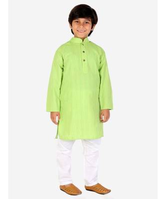 Green Strip Cotton Boys Kurta Pajama Set 2