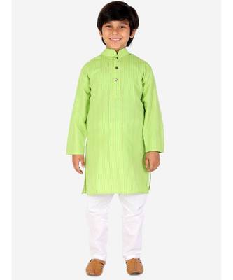 Green Strip Cotton Boys Kurta Pajama Set 3