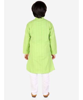 Green Strip Cotton Boys Kurta Pajama Set 4