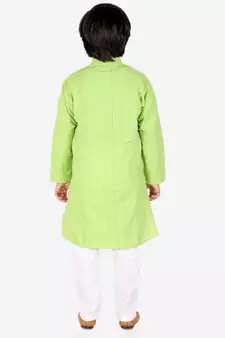 Green Strip Cotton Boys Kurta Pajama Set