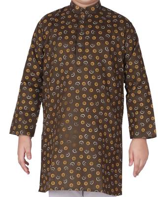 Green Printed Cotton Boys Kurta Pajama Set 2