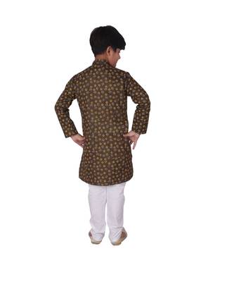 Green Printed Cotton Boys Kurta Pajama Set 3
