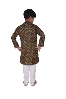 Green Printed Cotton Boys Kurta Pajama Set